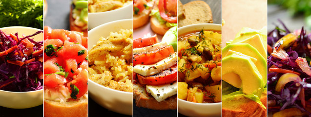 Pratos de alimentos saudáveis.